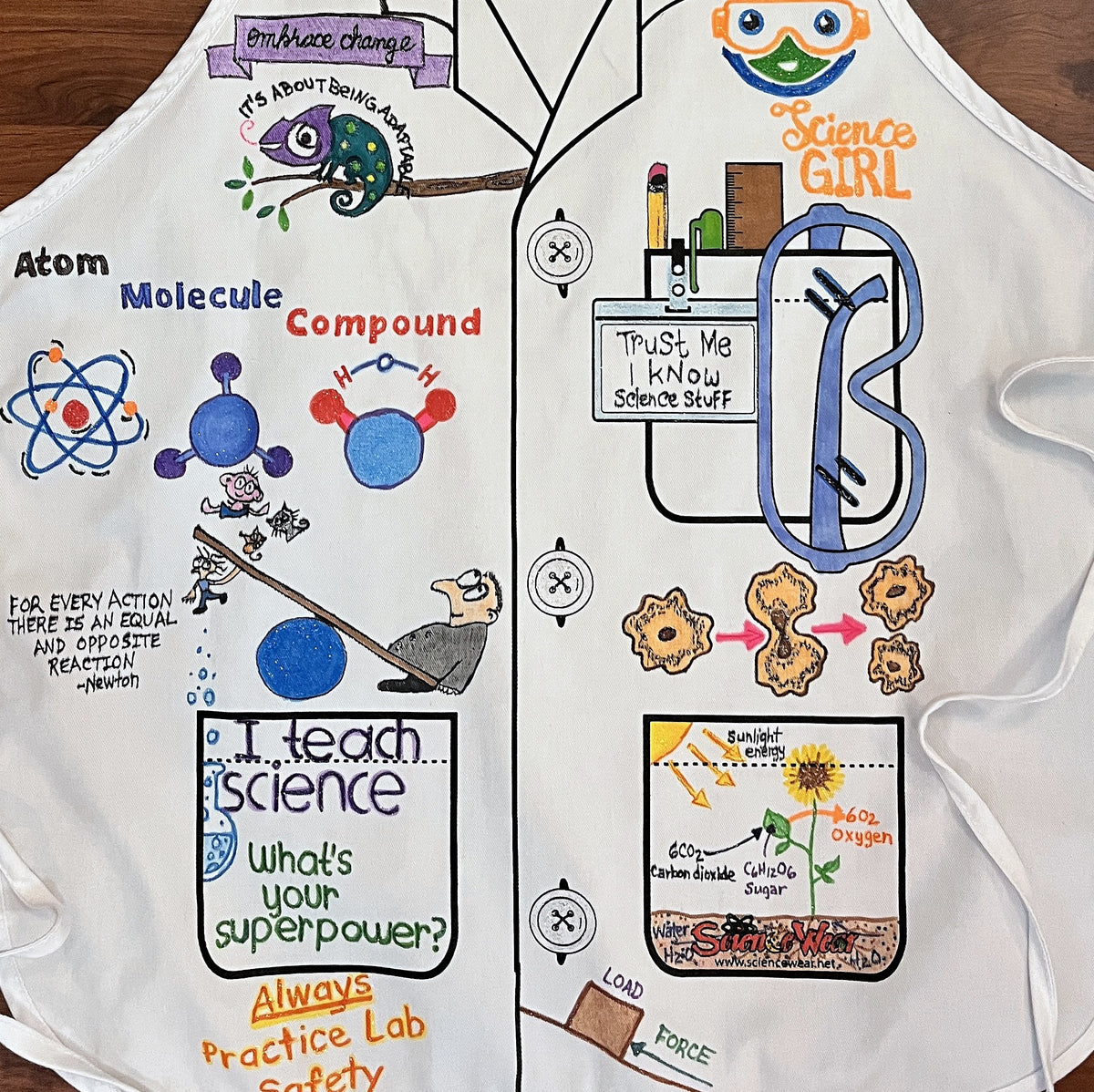 Science Girl Teacher Apron – Hand-Detailed Completed Project image 1