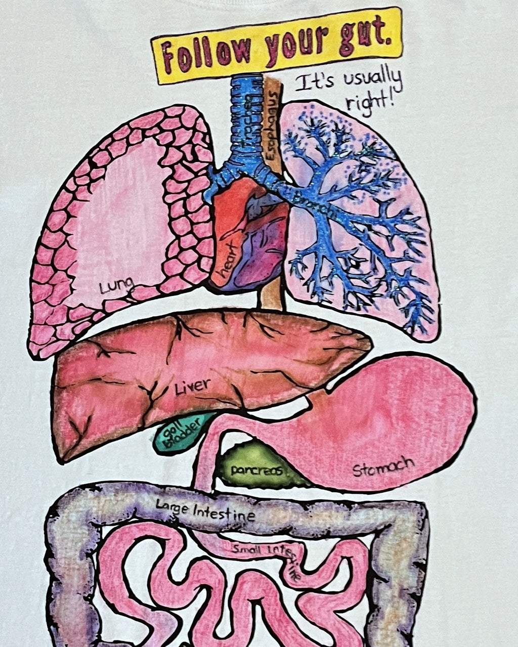 Follow Your Gut Shirt – Hand-Detailed Completed Project image 1